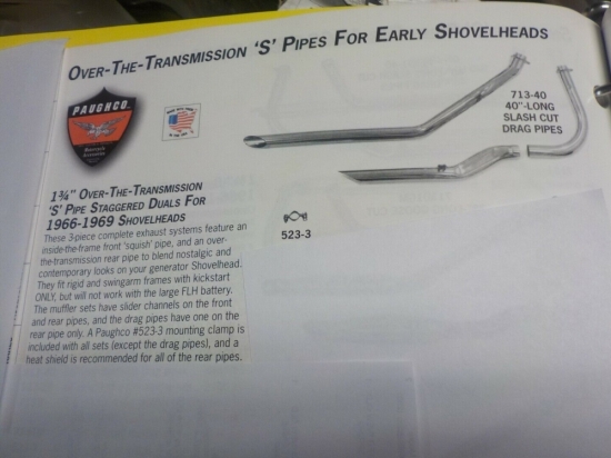 SHOVELHEAD "NEW" PAUGHO 40" OVER-THE-TRANSMISSION 'S' PIPES #713-40